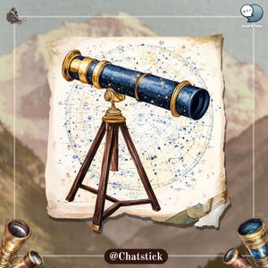 Vintage Telescope Cliparts | 150 Victorian Stargazing PNG Bundle | 300 DPI High Resolution, Transparent Background