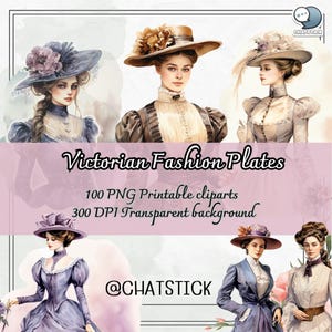 100 Victoriaanse modeplaten clipart | Afdrukbare digitale kunst | PNG: 3200 x 3200 px | Transparante achtergrond | 300 dpi | Vintage stijl