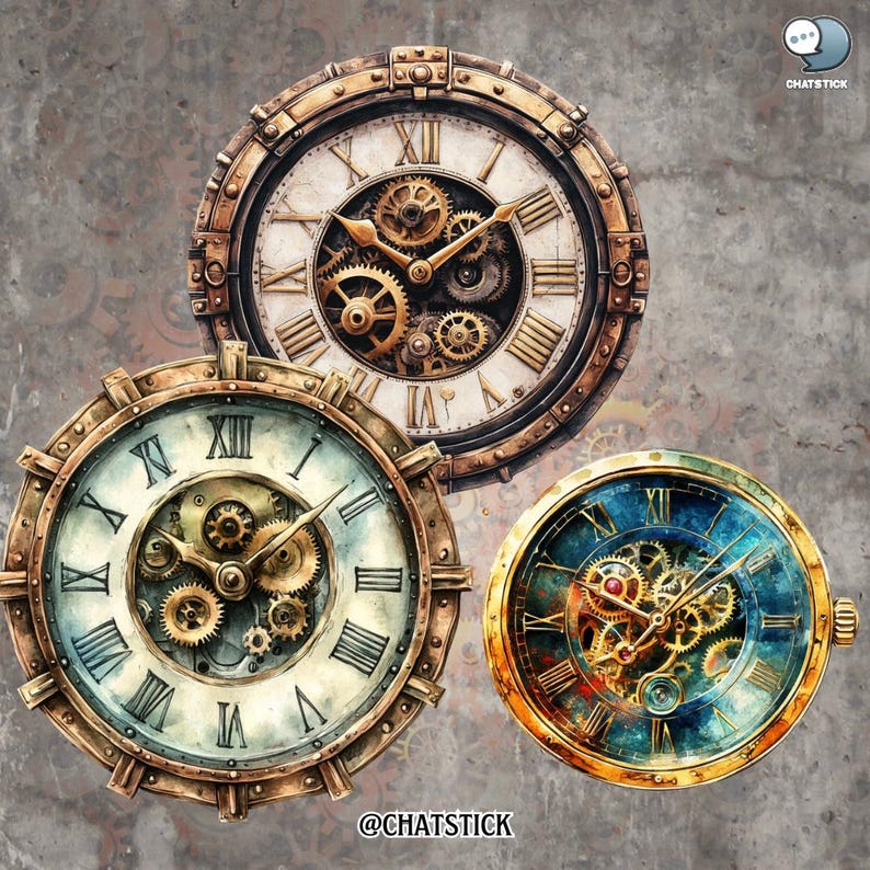 Steampunk Watches Clipart - 160 Vintage Timepieces With Exposed Gears ...