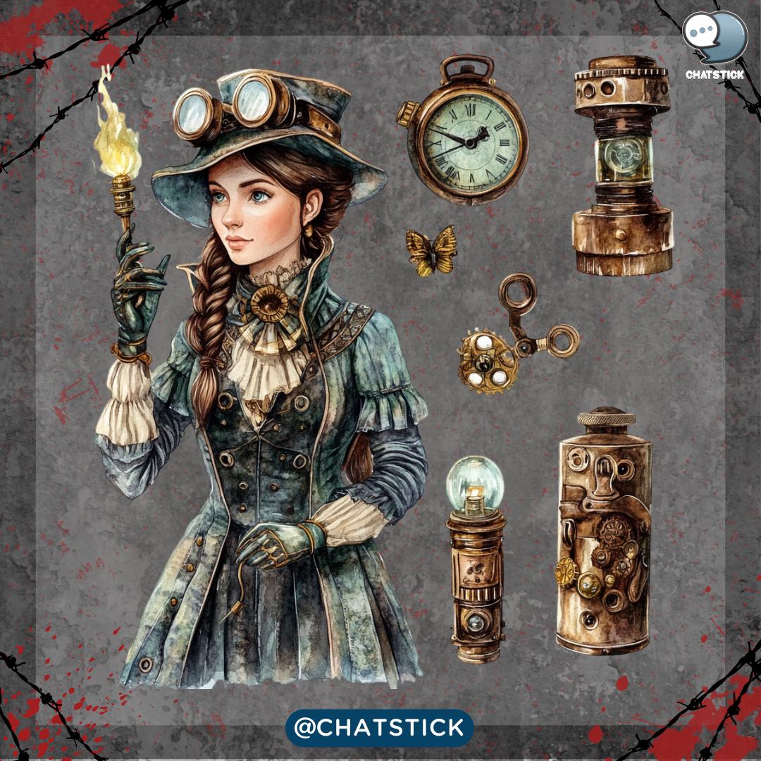 Steampunk Lady Detectives Clipart | 160 PNG Victorian Detective ...