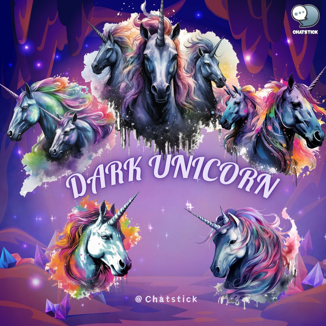 Dark Unicorns Watercolor Clipart Mega Pack - 180 PNG, 3200x3200 ...