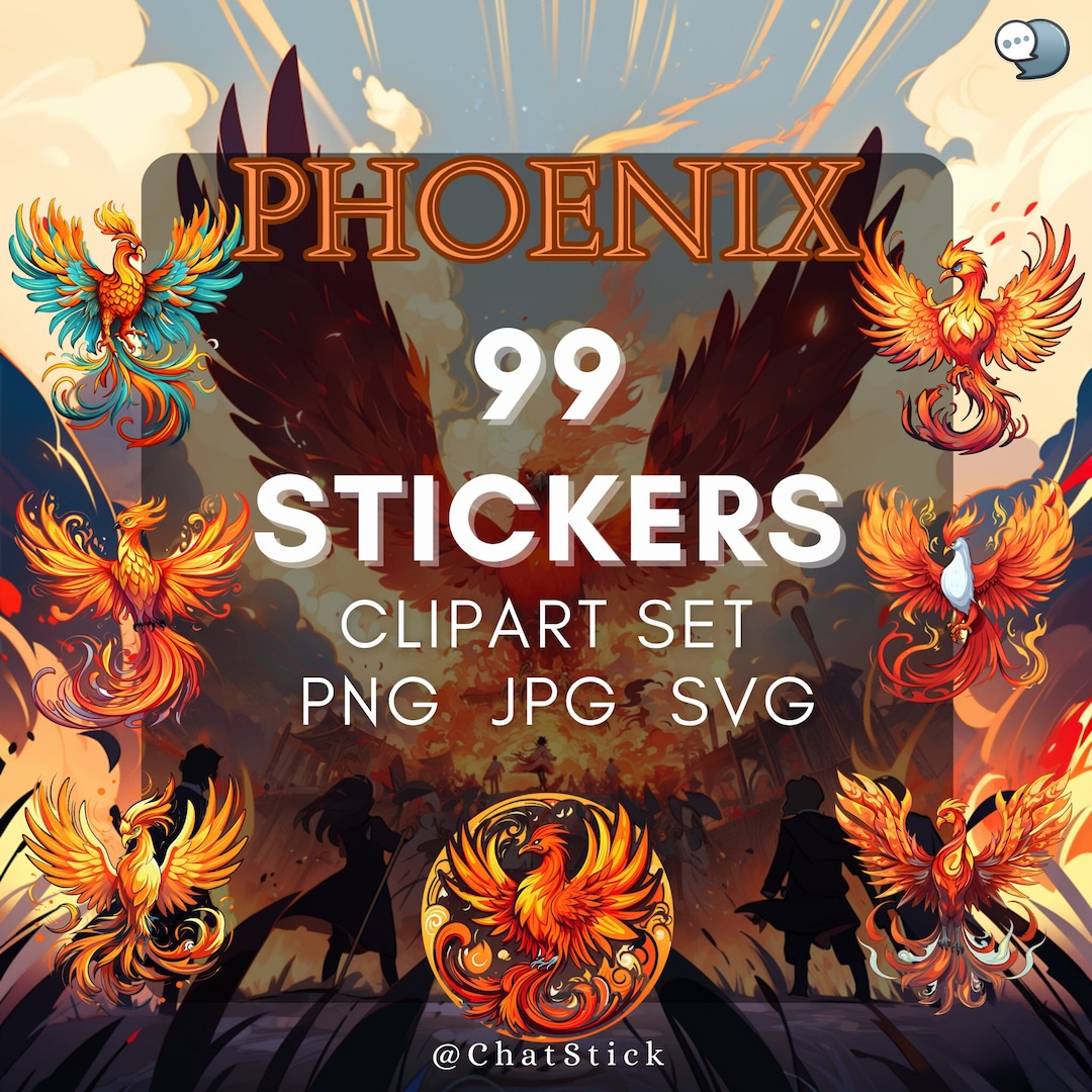 99 Phoenix Clipart Mega Pack - Mythical Firebird PNG, JPG, SVG Stickers ...