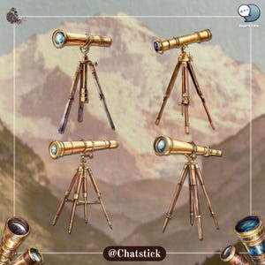 Vintage Telescope Cliparts | 150 Victorian Stargazing PNG Bundle | 300 DPI High Resolution, Transparent Background