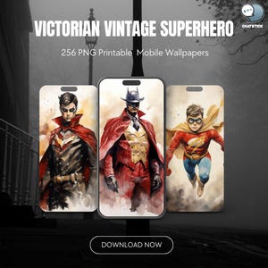 256 Arte de super-heróis vintage vitoriana: coleção de papéis de parede premium para celular para iPhone e Android