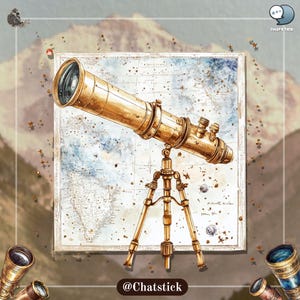 Vintage Telescope Cliparts | 150 Victorian Stargazing PNG Bundle | 300 DPI High Resolution, Transparent Background