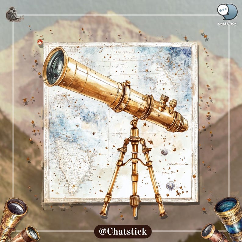 Vintage Telescope Cliparts | 150 Victorian Stargazing PNG Bundle | 300 DPI High Resolution, Transparent Background