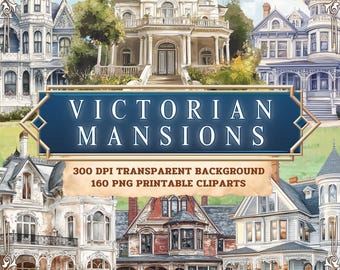 160 Victoriaans herenhuis-clipart | Vintage architectuurillustratie png | Elegant historisch huis, 300 dpi transparante achtergrond