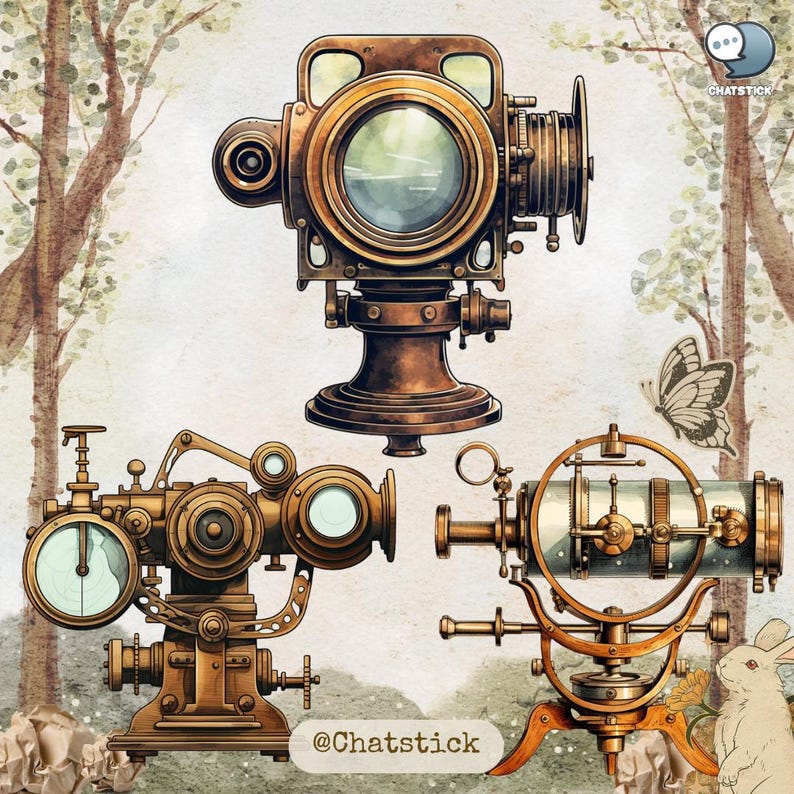 Vintage Optical Instruments Clipart - 150 PNG Images, 300 DPI High Resolution, Transparent Background for Creative Projects