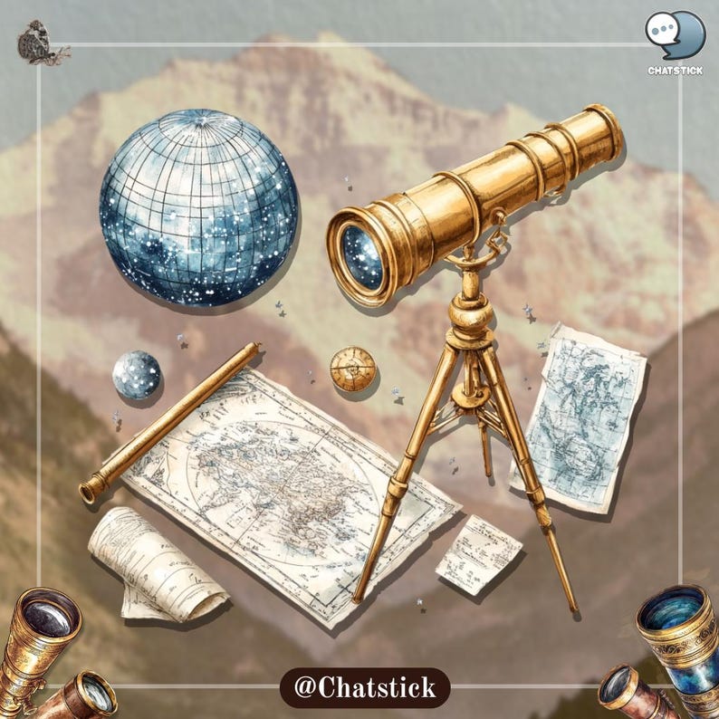 Vintage Telescope Cliparts | 150 Victorian Stargazing PNG Bundle | 300 DPI High Resolution, Transparent Background
