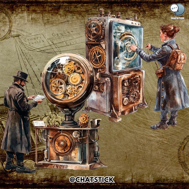 Victorian Inventio3 Steampunk Victorian Inventions Cliparts - 160 Inventor & Steam Gadget ...