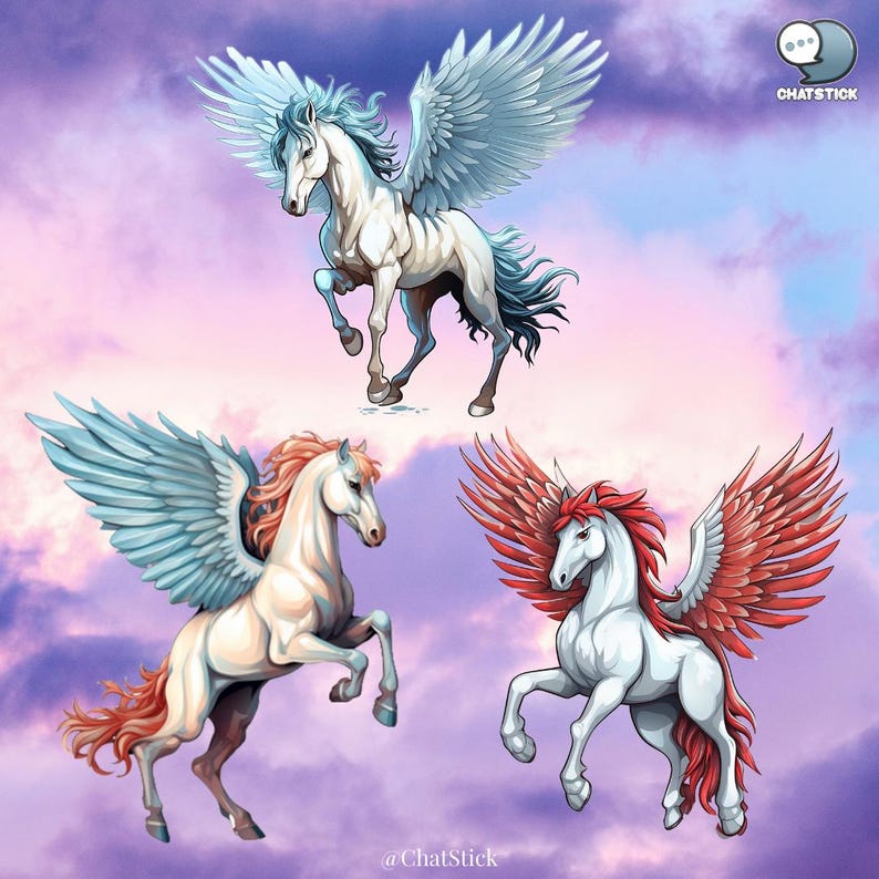 80 Pegasus Digital Stickers - Majestic Winged Horse PNG Clipart Pack ...
