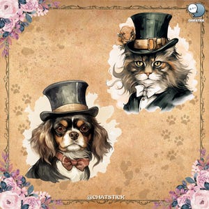 Victorian Pets Clipart Bundle - 150 Elegant Vintage Printable PNGs, 300 DPI Transparent Background for Crafts & Design