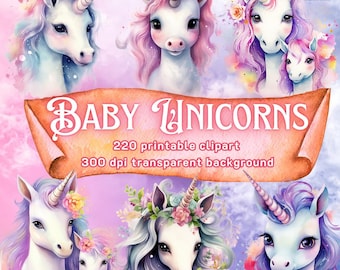 220 Watercolor Baby Unicorn Clipart Bundle Watercolor Rainbow Unicorn Clipart Cute Baby Unicorn Clipart Unicorn Png Bundle Commercial Use