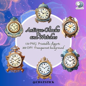 120 relojes antiguos Clipart / PNG Imprimible 3200x3200px 300 DPI / Relojes antiguos / Fondo transparente / Descarga instantánea