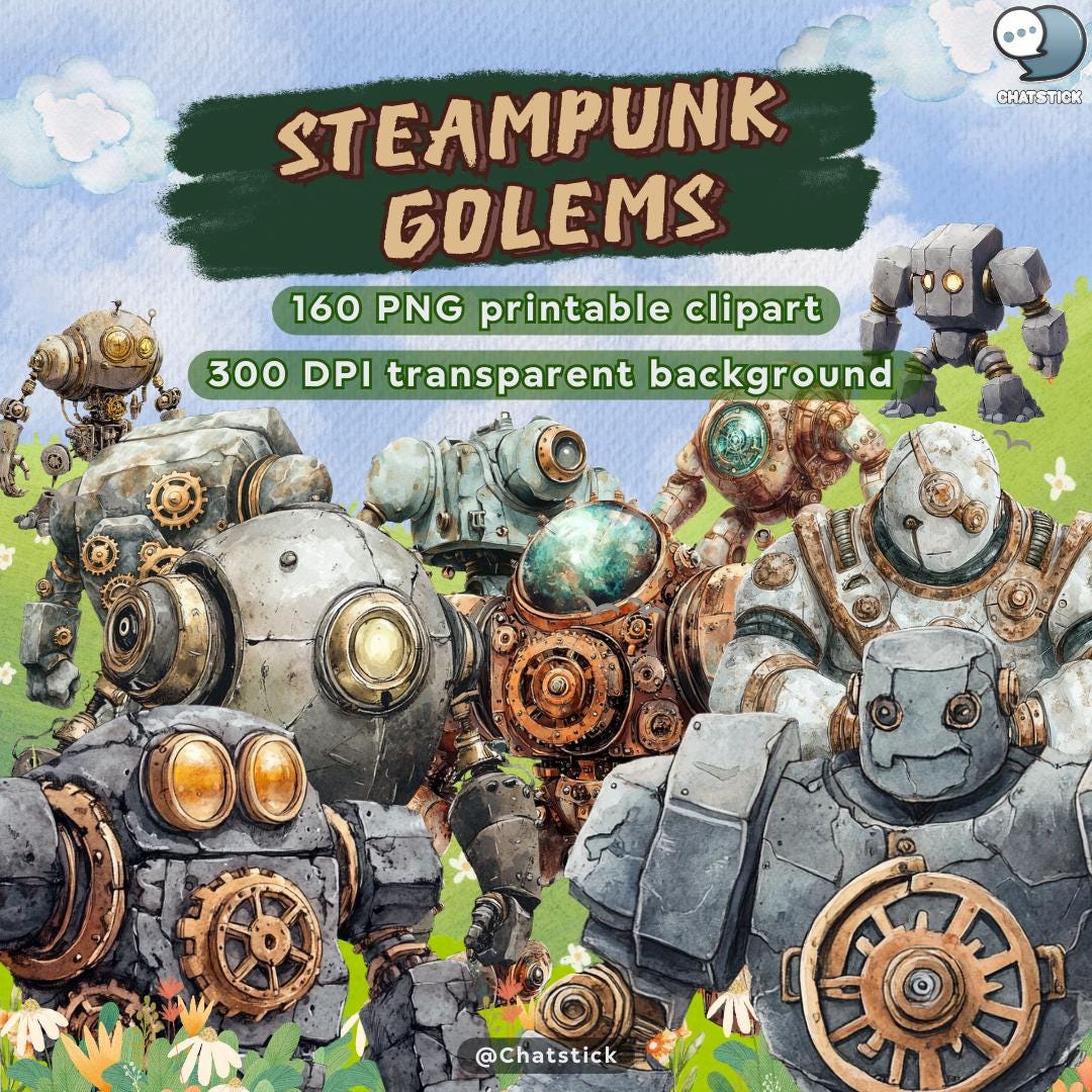 Steampunk Golem Clipart | 160 Mechanical Stone Guardians PNG | Fantasy ...