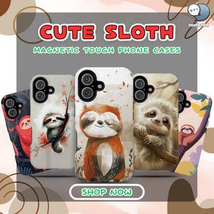 Cute Sloth Magnetic Tough Phone Cases Collection Set of 8 for iPhone 16 Pro Max, 15 Plus, 14, 13, Mini