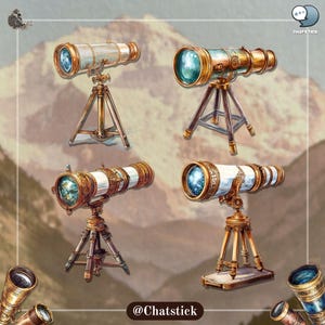 Vintage Telescope Cliparts | 150 Victorian Stargazing PNG Bundle | 300 DPI High Resolution, Transparent Background