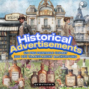 120 historische Werbung Cliparts - Vintage Werbung & Poster - Retro Viktorianische PNG Bilder - 300 DPI Transparent