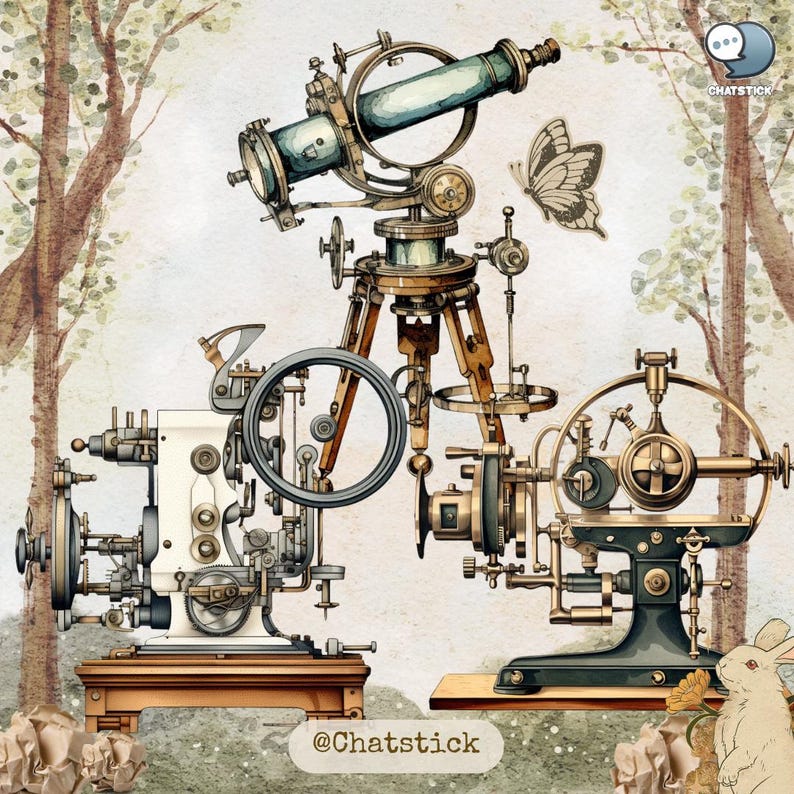 Vintage Optical Instruments Clipart - 150 PNG Images, 300 DPI High Resolution, Transparent Background for Creative Projects