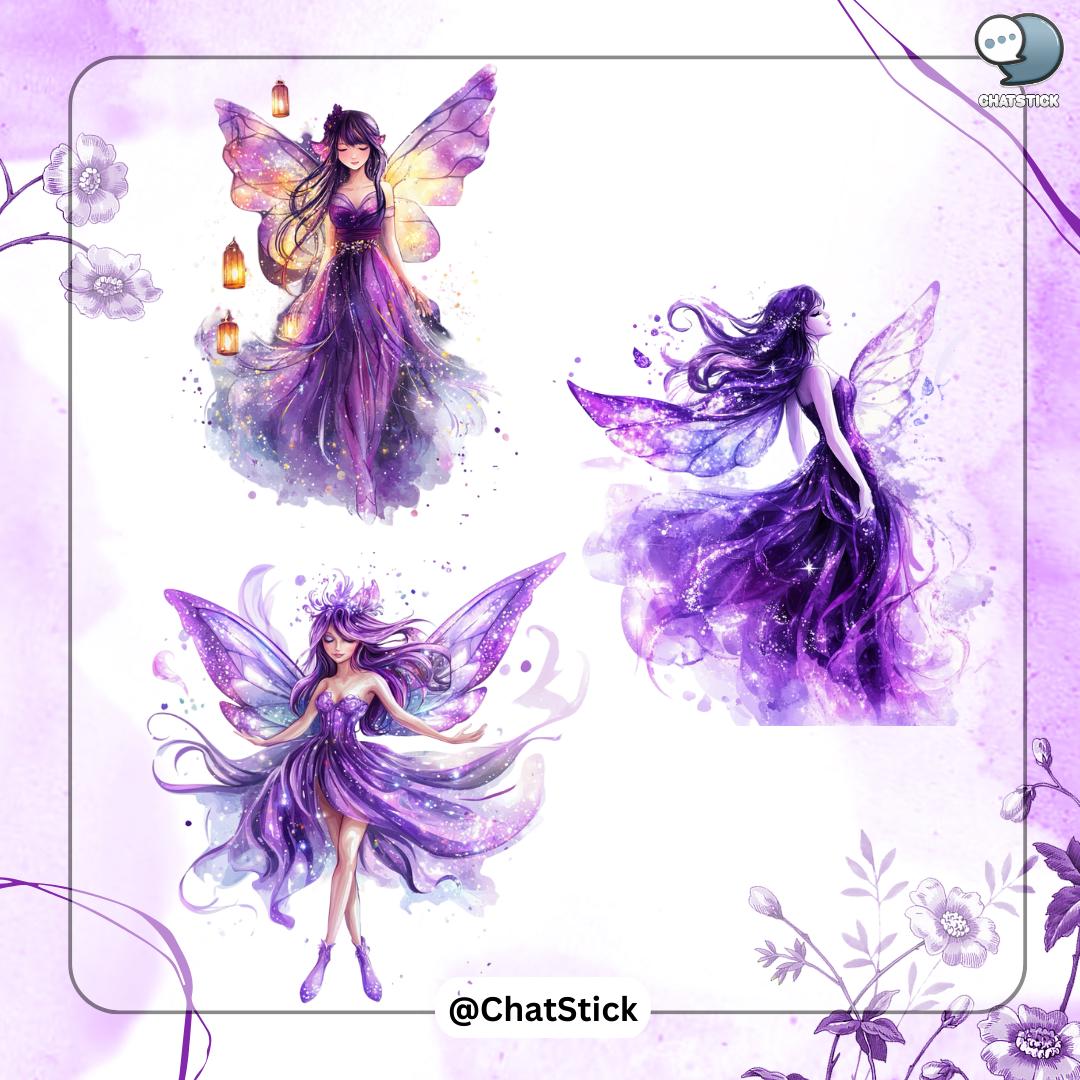 Purple Fairies Clipart Bundle - 160 PNG Watercolor Fairy Art ...
