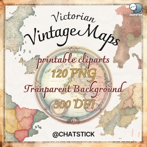 de 120 cliparts de carte vintage - PNG imprimables | 3 200 x 3 200 pixels, 300 ppp | Fond transparent | Cartes de style ancien et victorien