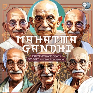 150 Mahatma Gandhi Digital Sticker Clipart Pack - PNG Printable Cliparts with Transparent Background for Personal & Creative Use