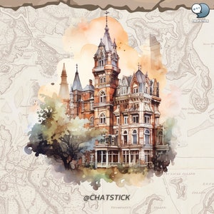 Victorian Landmark Mega Pack: 80 Watercolor Clipart, High-Quality 3200x3200 PNGs, 300 DPI, Transparent - Perfect for Crafting & Design
