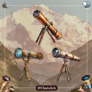 Vintage Telescope Cliparts | 150 Victorian Stargazing PNG Bundle | 300 DPI High Resolution, Transparent Background