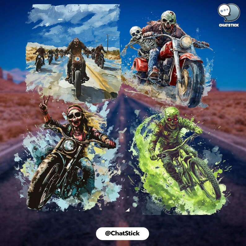 Counterflowing Rider Graphics 160 Zombie Bikers Clipart Bundle, Zombies on Motorcycles PNG, Halloween ...