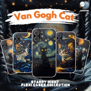 Van Gogh Cat Starry Night Flexi Phone Case Collection Set of 7 - iPhone 16 Pro Max, 15 Plus, 14, 13, 12, 11, XS & Samsung S24, S23, S22, S21