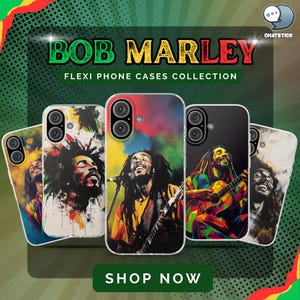 5 diseños vibrantes de fundas de teléfono con temática de reggae para la colección de Bob Marley: funda para teléfono, funda para iPhone 16, 15, 14, 13, 12, Samsung s24, s23, s22