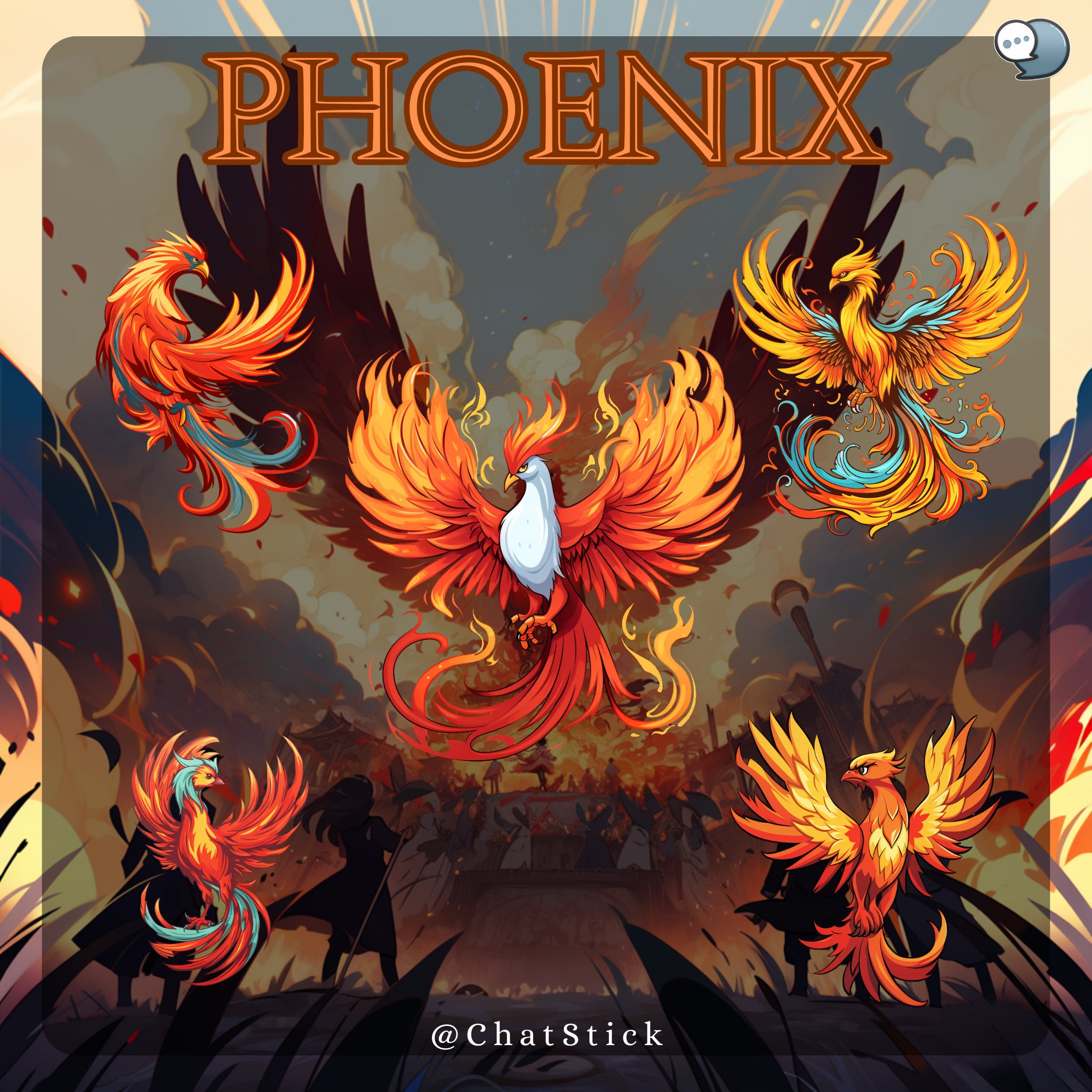 99 Phoenix Clipart Mega Pack - Mythical Firebird PNG, JPG, SVG Stickers ...