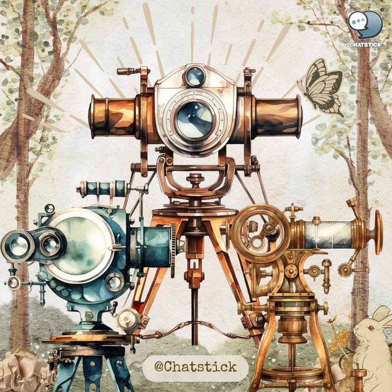 Vintage Optical Instruments Clipart - 150 PNG Images, 300 DPI High Resolution, Transparent Background for Creative Projects