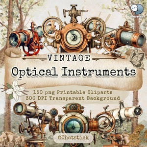 Vintage Optical Instruments Clipart - 150 PNG Images, 300 DPI High Resolution, Transparent Background for Creative Projects
