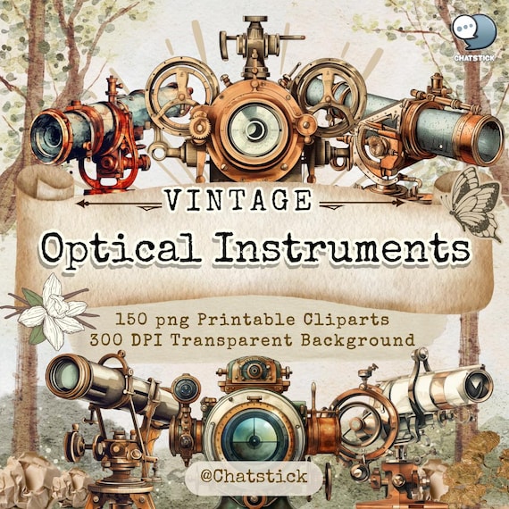 Vintage Optical Instruments Clipart - 150 PNG Images, 300 DPI High Resolution, Transparent Background for Creative Projects