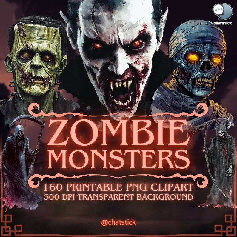 Grotesque Zombie Zombie Monsters Clipart Pack - 160 Horror Pngs With Dracula ...