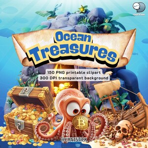 Ocean Treasures 3D Clipart – 150 conchas, pérolas e tesouros do mar | 300 DPI PNG para artesanato, design e projetos DIY