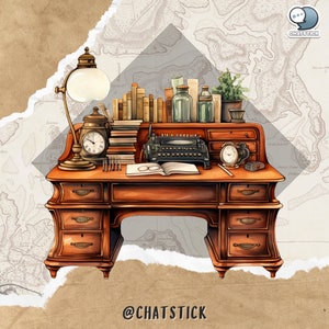 Victorian Work Desk Themed Watercolor Clipart Mega Pack - 150 PNGs, 3200x3200px, 300 DPI, Transparent Background by ChatStick Team