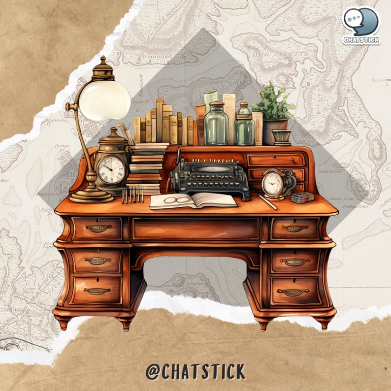 Victorian Work Desk Themed Watercolor Clipart Mega Pack - 150 PNGs, 3200x3200px, 300 DPI, Transparent Background by ChatStick Team