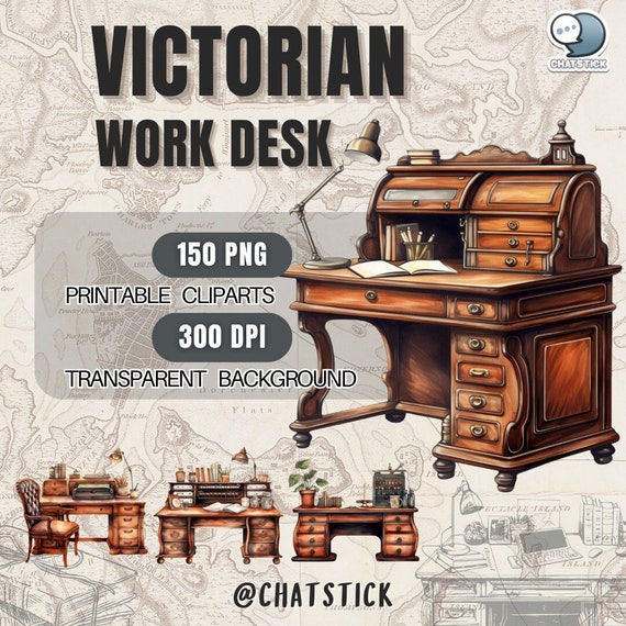 Victorian Work Desk Themed Watercolor Clipart Mega Pack - 150 PNGs, 3200x3200px, 300 DPI, Transparent Background by ChatStick Team