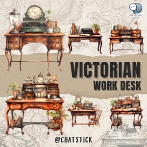 Victorian Work Desk Themed Watercolor Clipart Mega Pack - 150 PNGs, 3200x3200px, 300 DPI, Transparent Background by ChatStick Team