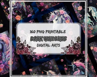 Dark Unicorns Digital Art Mega Pack - 160 PNG Prints, Fantasy Wall Art, High-Resolution Creative and Imaginative Wallpaper Collection