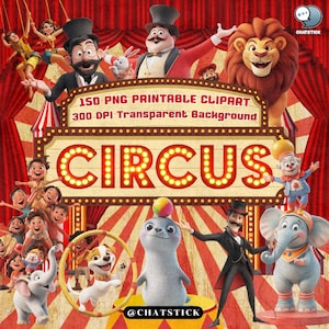 Circus Fun 3D Cliparts | Palhaços, Acrobatas e Animais | PNG de 300 DPI de alta resolução | Download instantâneo