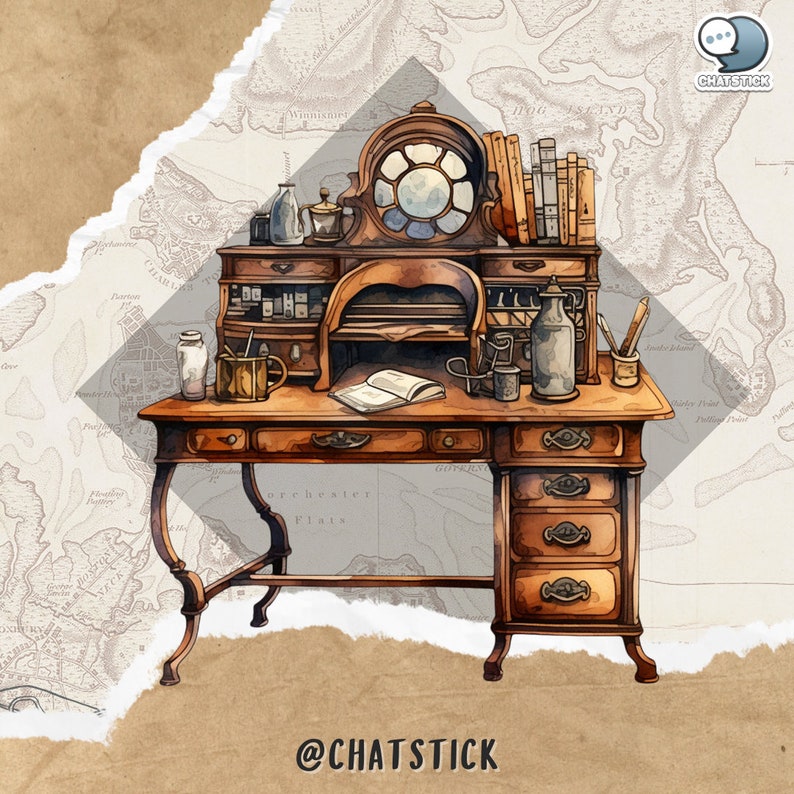 Victorian Work Desk Themed Watercolor Clipart Mega Pack - 150 PNGs, 3200x3200px, 300 DPI, Transparent Background by ChatStick Team