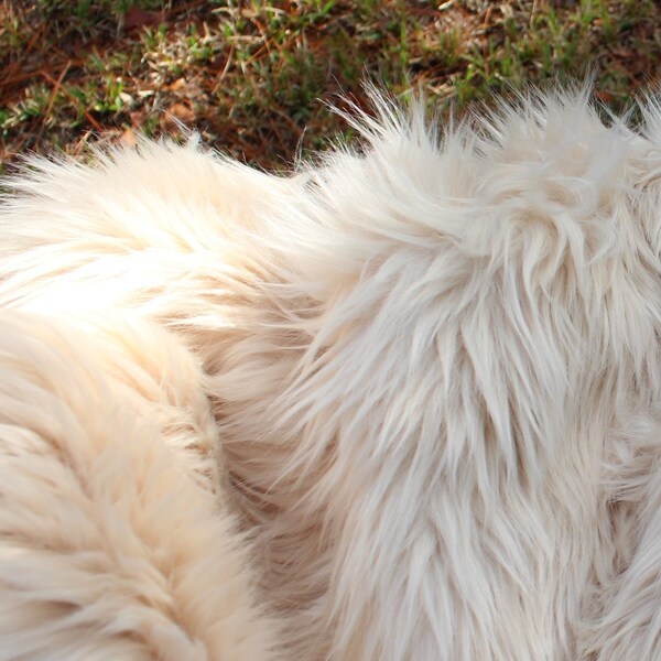 FD Furs OATMILK LATTE long pile shag faux fur shaggy fabric pieces for crafts & fursuit materials