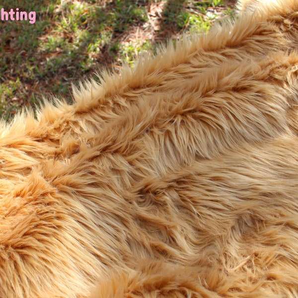 FD Furs GOLDEN BROWN long pile shag faux fur shaggy fabric pieces for crafts & fursuit materials