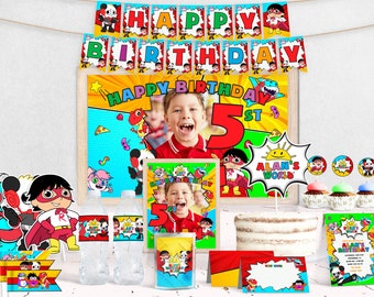 Ryan's Party Bundle, Printable Custom Ryan Birthday Pack,Birthday Ryan's Pack, Invitations,banner,backdrop, labels and more!