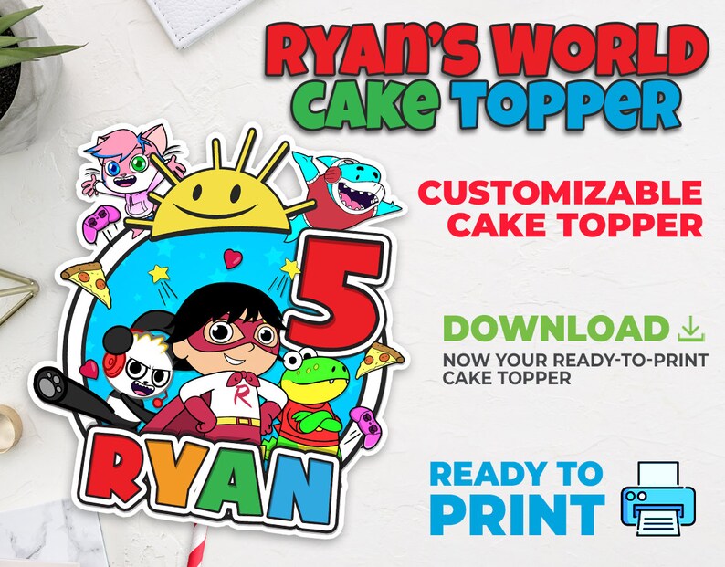 Digital &amp; Printable Birthday Ryan's Cake Topper Custom Personalized ...