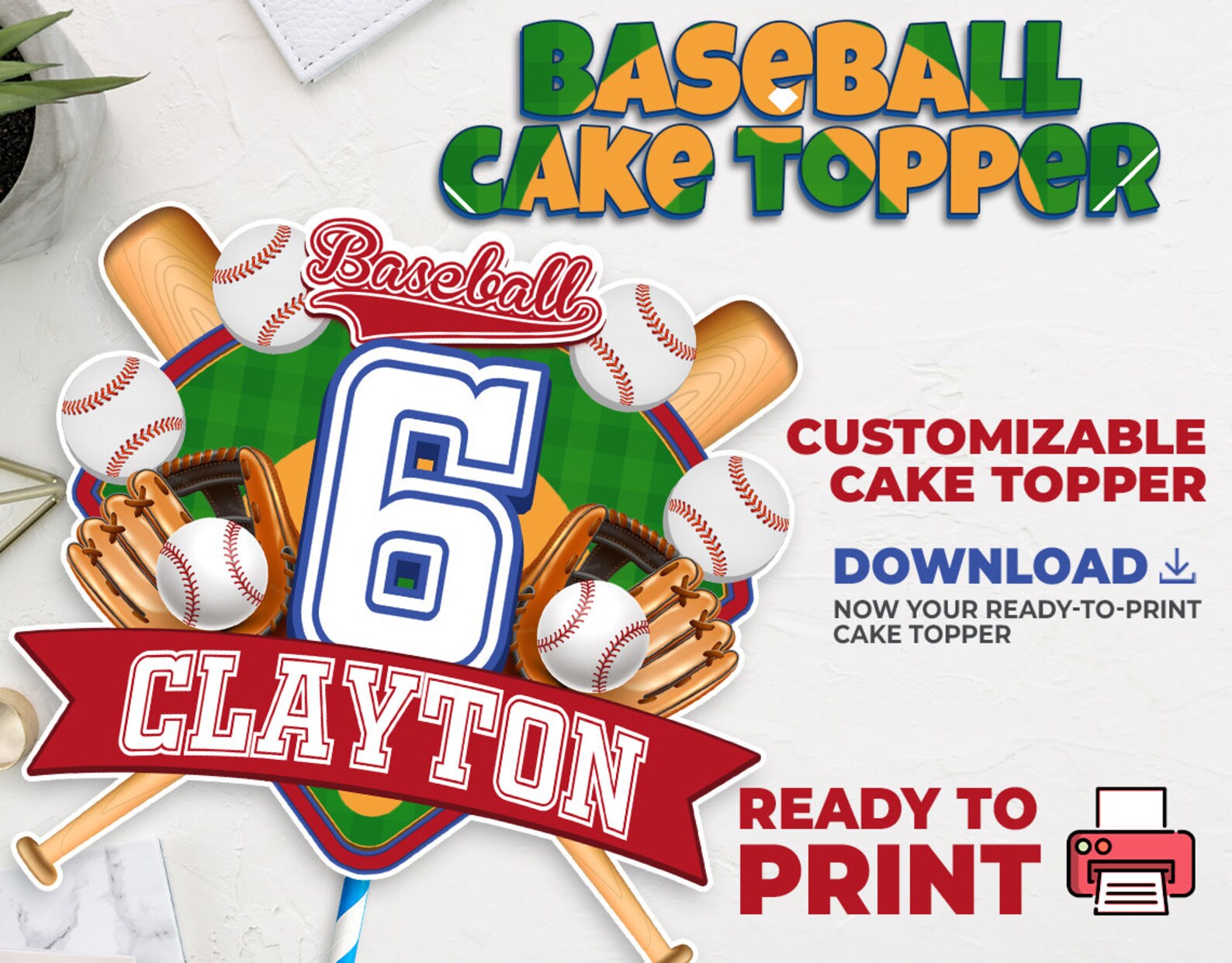 Digital &amp; Printable Birthday Baseball Cake Topper Custom Personalized ...