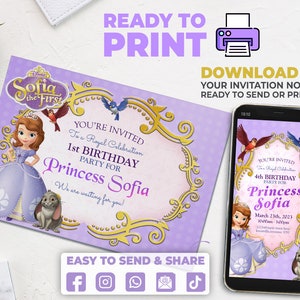 Digital & Printable  Sofia the first Birthday Party Invitation |Custom Personalized Princess invitation | Invitation Party Princess Sofia